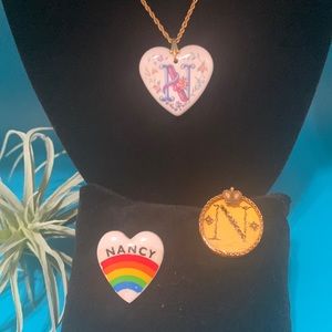 Vintage Avon “N” Necklace, Small “N” Pin with Crown and Rainbow”Nancy” Pin